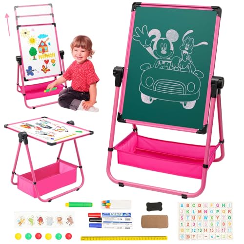 Kinder Staffelei Malerei Doppelseitige Tafel für Kinder mit Kreidetafel & Whiteboard 360 drehbare Höhenverstellbar Standtafel mit Zubehör für Jungen Mädchen ab 3 Jahre von Maycoly