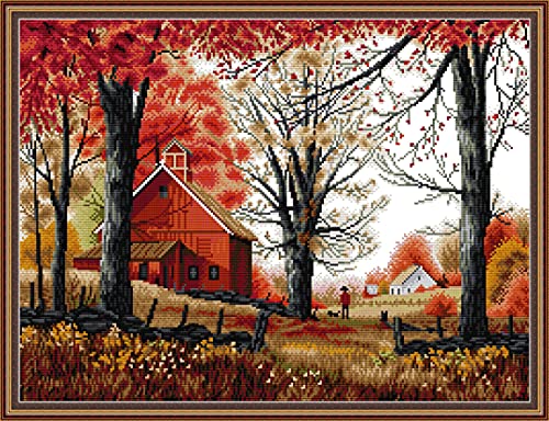 Maydear Kreuzstich-Set mit Prägung, komplettes Sortiment an Kreuzstich-Starter-Sets für Anfänger, 14 CT, 2 Stränge – tiefer Herbst 50 x 40 cm von Maydear