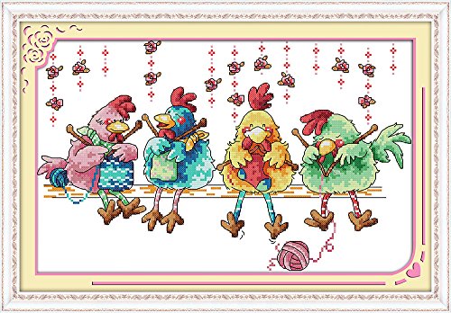 Maydear Kreuzstich-Stempel-Set, komplettes Sortiment an Stickerei-Starter-Kits, Anfänger für DIY, 11 Fäden, 3 Stränge – The Chicken Knitting a Sweater 50,5 x 35,8 cm von Maydear