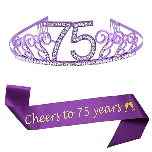 Diadem zum 75. Geburtstag und Schärpe "Cheers to 75 Years", Partyzubehör, Gastgeschenke, Dekorationen von Mayin