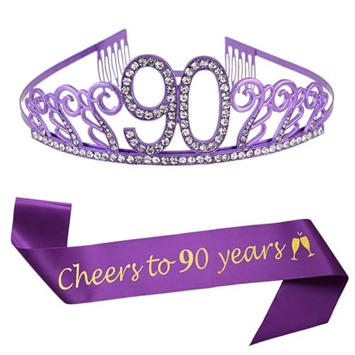 Diadem zum 90. Geburtstag und Schärpe "Cheers to 90 Years", Partyzubehör, Gastgeschenke, Dekorationen von Mayin