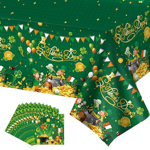 Mayoii St. Patrick's Day Tischdecke mit Servietten-Set, 137 x 274 cm, grüne Tischdecke im irischen Stil, wasserdicht, rechteckig, Kunststoff-Tischdecke für St. Patrick's Day-Party-Dekorationen von Mayoii