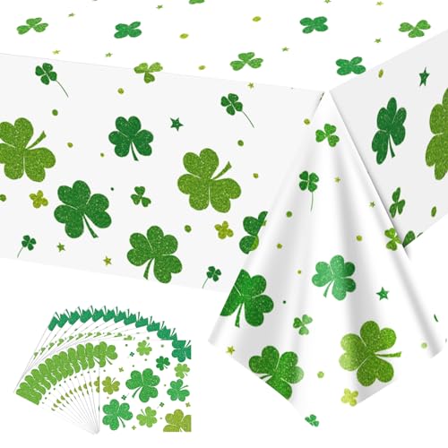 Mayoii St. Patrick's Day Tischdecke mit Taschentuch-Set, 129,5 x 221 cm, grüne Kleeblatt-Tischdecke, wasserdicht, rechteckig, Kunststoff, irischer Stil, Tischdecke für St. Patrick's von Mayoii