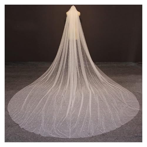 MbeLLO Braut Kopfschmuck Schleier für Hochzeiten, 300/400/500cm lang 1,5 Meter breit Perlen Perlen mit Kamm Hochzeitsaccessoires(400cm) von MbeLLO