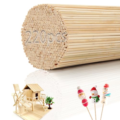 Mbsomnus 220 Stück Zuckerwatte Stäbe Bambusstäbe Bastelstäbe Holzstäbchen Rund 300 mm x 3 mm Holzstäbchen zum Basteln Natürlicher Bambusstäbe zum Basteln für DIY Kunstprojekte Geschenke Dekorationen von Mbsomnus