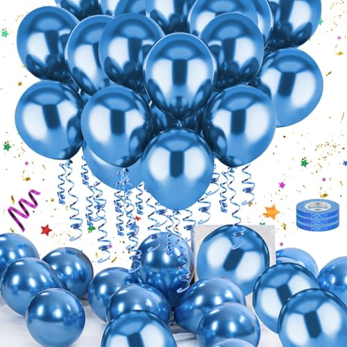 Mbsomnus Luftballons Blau 60 Stück Helium Balloon 12 Zoll/30cm Latex Ballon Chrom Metallic Balloons Helium Luftballons für Hochzeitsdeko Geburtstag Abschluss Brautdusche Babyparty Taufe von Mbsomnus