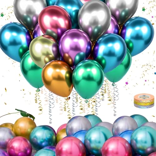 Mbsomnus Helium Ballons 60 Stück Luftballons Bunt 12 Zoll/30cm Latex Ballons Metallic Balloons Luftballon Helium für Geburtstag Abschluss Hochzeitsdeko Brautdusche Babyparty Taufe von Mbsomnus