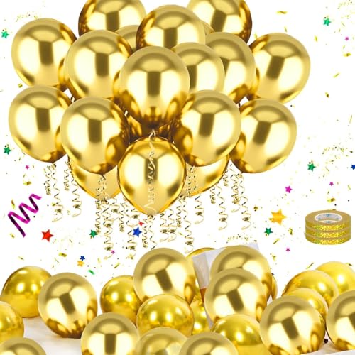 Mbsomnus Luftballon Gold 60 Stück Helium Ballon 12 Zoll/30cm Latex Ballons Metallic Balloons Luftballons Helium für Geburtstag Hochzeitsdeko Abschluss Brautdusche Babyparty Taufe von Mbsomnus