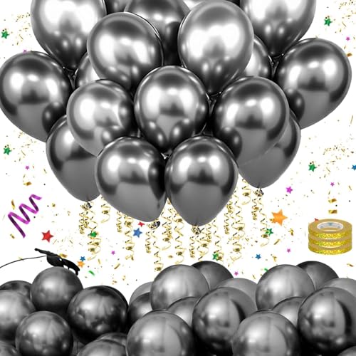 Mbsomnus Luftballons Schwarz 60 Stück Luftballon Helium 12 Zoll/30cm Latex Ballon Chrom Metallic Balloons Helium Ballons für Hochzeitsdeko Geburtstag Abschluss Brautdusche Babyparty Taufe von Mbsomnus