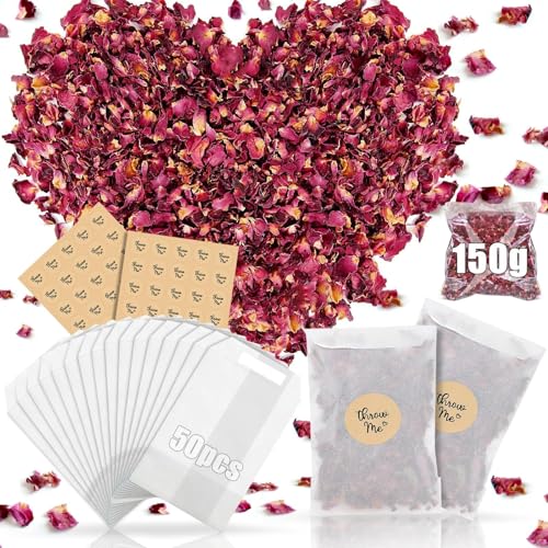 Mbsomnus Blütenkonfetti Hochzeit 150g Natürliches Getrocknete Rosenblätter 50 Pergaminbeutel Konfetti 50 Aufkleber Blumen Konfetti Biologisch Abbaubar für Hochzeit Vorschlag Geburtstag Party Feiern von Mbsomnus