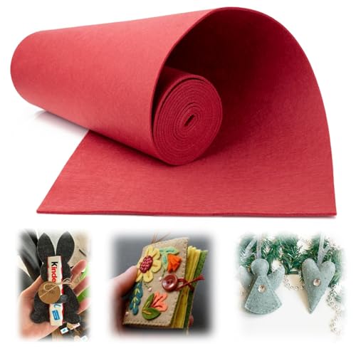 Mbsomnus Filz Meterware 3 mm x30 cm x300 cm Filzmatten zum Zuschneiden Rot Bastelfilz Filzunterlage Polyester Filz zum Basteln Filzstoff Meterware Filzplatten für Heimwerken Patchwork Nähen Handarbeit von Mbsomnus