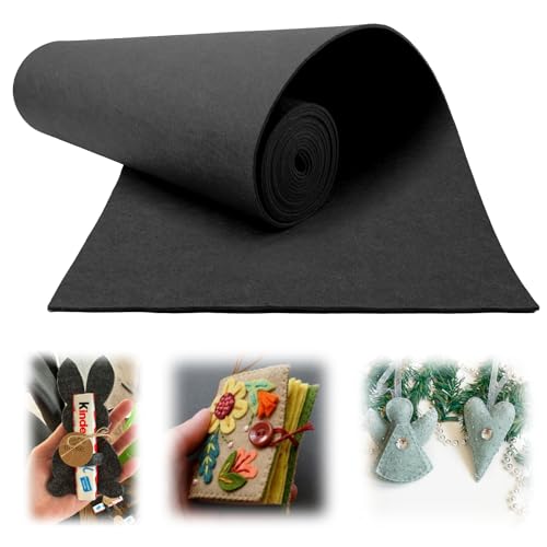 Mbsomnus Filz Meterware 30 cm×300 cm×3 mm Filzrolle Schwarz Filzstoff Meterware Filzmatte Polyester Filzmatten zum Zuschneiden für DIY Aufbewahrungstasche Bastelfilz Patchwork Filzunterlage Nähen von Mbsomnus