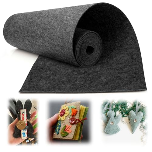 Mbsomnus Filzstoff Meterware 30 cm×300 cm×3 mm Filz Meterware Dunkelgrau Filzrolle Polyester Filzmatte 3 mm Dick Filzmatten zum Zuschneiden für DIY Filzunterlage Aufbewahrungstasche Stickfilz von Mbsomnus