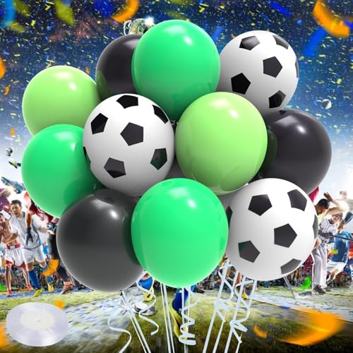 Mbsomnus Fussball Luftballon 36 Stück Fußball Luftballons mit Satinband 12in/30cm Grüne Schwarze Luftballons Fussball Helium Latex Ballons für Junge Fußball Party Kinder Geburtstag Sport Jubiläum von Mbsomnus