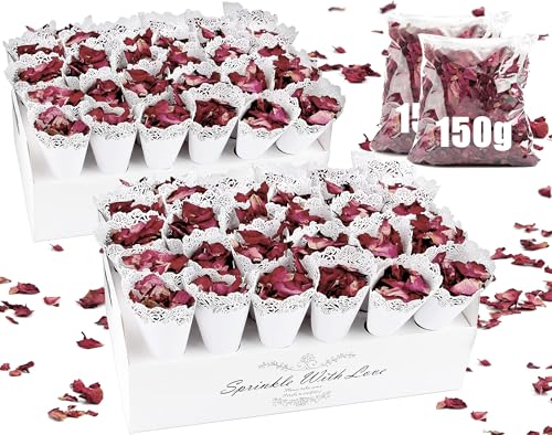 Mbsomnus Konfetti Hochzeit 300g Getrocknete Natürliches Blüten Rose 60 Stück Papier Kegel, Konfetti Kegelhalter, Blütenkonfetti Hochzeitsdeko für Geburtstag Tischdeko Party Geschenke Candy Schokolade von Mbsomnus