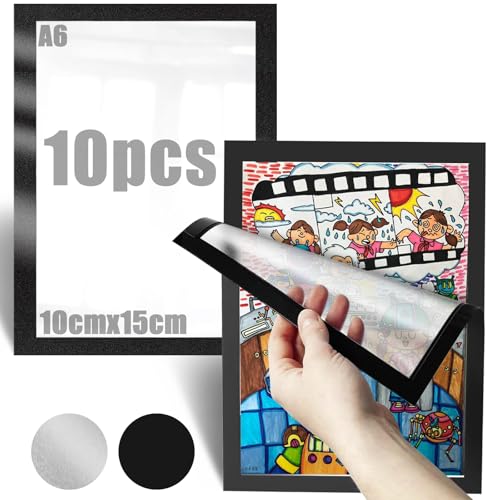 Mbsomnus Magnet Bilderrahmen 10stk Magnetrahmen A6 Selbstklebend Innenmaß 10x15cm Magnetrahmen Bilderrahmen Schwarz Magnetisch mit Magnetverschluss Infotasche Blatthalter für DIN A6 Schlafzimmer Büro von Mbsomnus