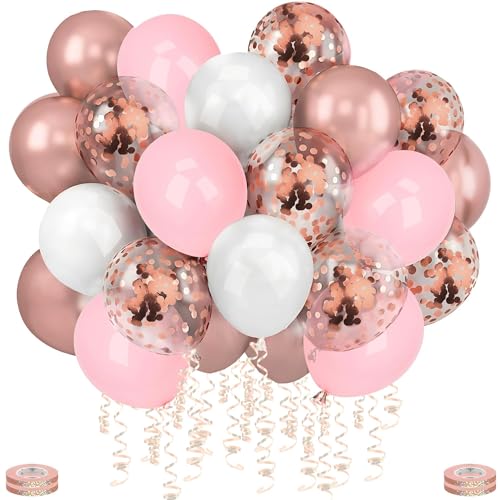 Mbsomnus Luftballons Rosegold Hochzeit 60 Stück Luftballon Geburtstag Metallic Rosegold Konfetti mit Bändern Rosa Weiße Helium Latex Ballons 30cm für Graduierung Party Kinder Geburtstagdeko von Mbsomnus