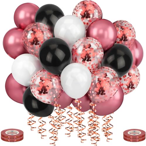 Mbsomnus 60 Stück Luftballons Geburtstag Rot Ballons Hochzeit 30cm Metallic Rot Ballons Konfetti mit Luftschlangen Schwarz Weiße Helium Latex Ballons für Graduierung Party Kinder Geburtstagdeko von Mbsomnus