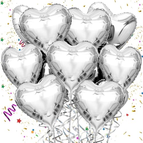 Mbsomnus Silber Herzluftballons 18 Zoll Folienballon 15 Stück Herz Luftballon Metallic Helium Ballons Hochzeit Große luftballons für Geburtstag Party Valentinstag Verlobung Muttertag Hochzeit Deko von Mbsomnus