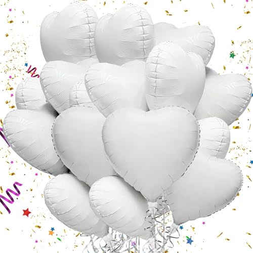 Mbsomnus Weiß Herzluftballons 18 Zoll Folienballon 15 Stück Helium Ballons Hochzeit Luftballon Metallic Große luftballons Herz für Geburtstag Party Hochzeit Deko Valentinstag Verlobung Muttertag von Mbsomnus