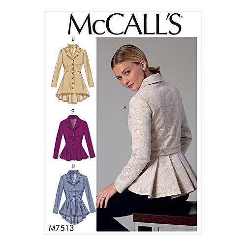 McCall's M7513E5 Misses' Notch-Collar, Peplum Jackets Muster 7513 E5, Damenjacken, Größen 42-50, Taschentuch, Mehrfarbig, 17 x 0.5 x 0.07 cm von McCall's