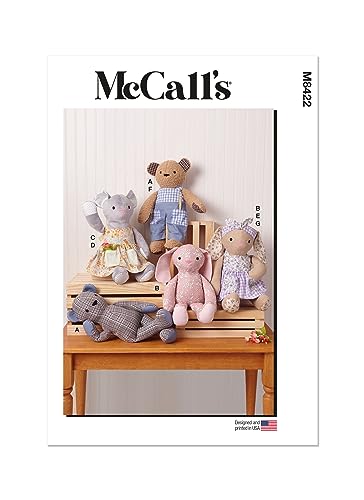 MCCALLS M8422OS Plüschbär, Hase und Maus mit Kleidung und Stirnband OS (Einheitsgröße) von McCall's