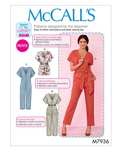 McCall's M7936Y Strampler und Overall, für Damen, lockere Passform, Größen 32-42 Schnittmuster, Papier, Weiss/opulenter Garten, various von McCall's