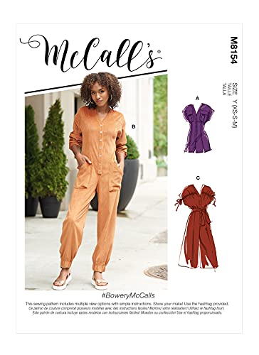 McCall's M8154Y Schnittmuster für Strampler und Overall, 2 Taschen, Design Code M8154, Papier, weiß, Sizes XS-M von McCall's