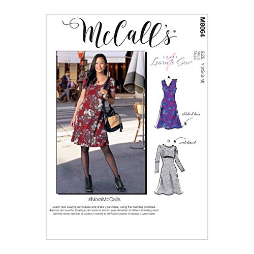 McCall's Misses' Knit Dresses with V, Crew or Scoop Necklines Y (XSM-SML-MED) McCalls Pattern M8064Y Strickkleider mit V-Ausschnitt oder Rundhalsausschnitt, Papier, verschieden von McCall's