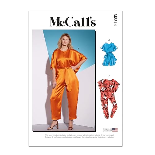 McCall's Schnittmuster-Set für Damen, Strampler, Jumpsuits und Schärpe, Designcode M8314, Größen XSM-SML-MED von McCall's