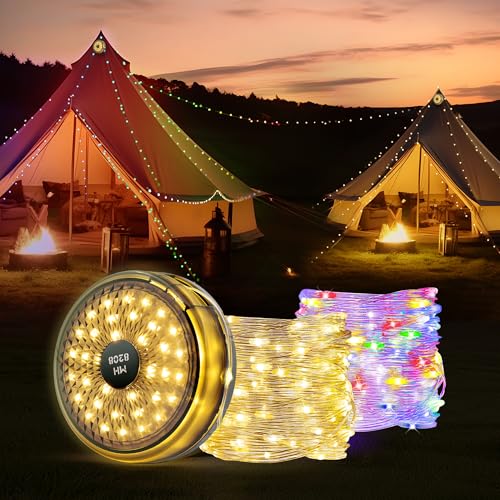 Mcbazel Camping Lichterkette mit 10 Modellen, USB Wiederaufladbare Campinglampe 12 Meter LED Camping-Atmosphäre Lichter IP67 Wasserdicht Bunte & Warme Beleuchtung für Außen/Innen/Camping - 39FT/12M von Mcbazel