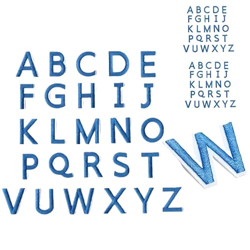 2 Aufnäher, Buchstaben-Aufnäher, 3,2 x 3,7 cm, Alphabet-Aufnäher, blaue Alphabet-Aufnäher, A-Z, Buchstaben-Applikation für Kleidung (52 Stück) von Mcoser