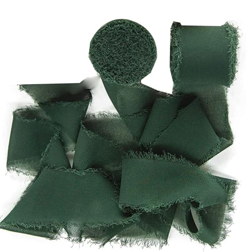 Chiffon-Fransenband, 4 cm x 5 m, dunkelgrün, handgefertigt, Fransenband, handgefertigtes Sand- und hautfarbenes Band für Geschenkverpackungen, Bastelarbeiten, 2 Rollen von Mcoser