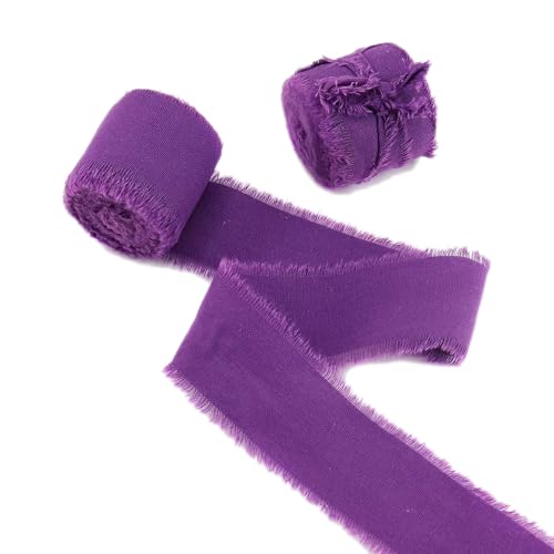 Chiffon-Fransenband, handgefertigt, 2 Rollen, 4 cm x 5 m, lila, handgefertigtes Sand- und hautfarbenes Band, schimmerndes Seidenband für Geschenkverpackungen, Bastelarbeiten von Mcoser