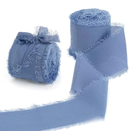 Chiffon-Fransenband, handgefertigt, 4 cm x 5 m, handgefertigt, Sand- und hautfarben, schimmerndes Seidenband für Geschenkverpackungen, Bastelarbeiten, 2 Rollen von Mcoser