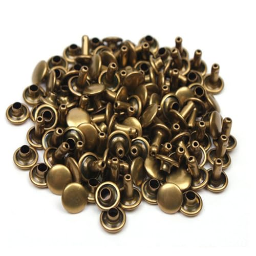 Mcoser 150 Sets Bronze-Ledernieten 10 mm x 10 mm röhrenförmige Metallnieten Doppelkappen-Nieten für DIY-Lederhandwerk von Mcoser