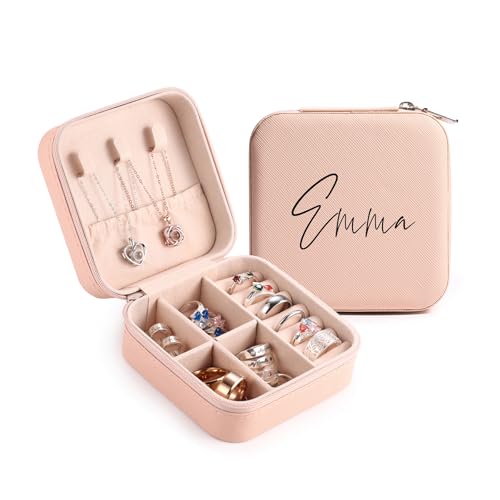 MeMeDIY Personalisierte Schmuckschatulle mit Namen/Blume Individuelles Leder Reise-Schmuckkästchen Schmuck-Organizer-Box Hochzeit Brautjungfer Geschenke für Frauen und Mütter B2-Rosa von MeMeDIY