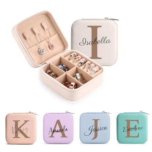 MeMeDIY Personalisierte Schmuckschatulle mit Namen/Blume Individuelles Leder Reise-Schmuckkästchen Schmuck-Organizer-Box Hochzeit Brautjungfer Geschenke für Frauen und Mütter -H2 von MeMeDIY