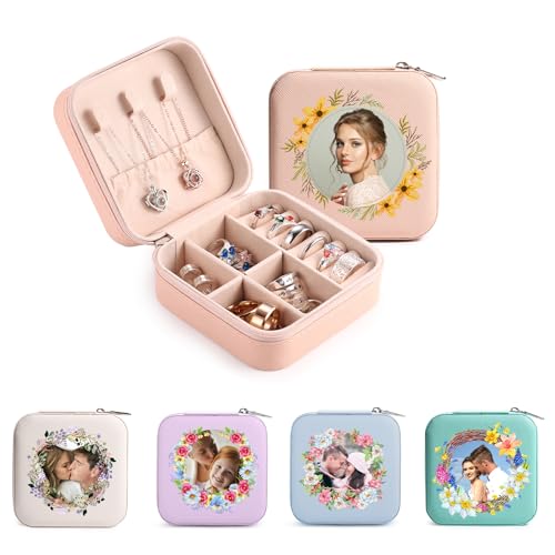 MeMeDIY Personalisierte Schmuckschatulle mit Namen/Blume Individuelles Leder Reise-Schmuckkästchen Schmuck-Organizer-Box Hochzeit Brautjungfer Geschenke für Frauen und Mütter -H4 von MeMeDIY