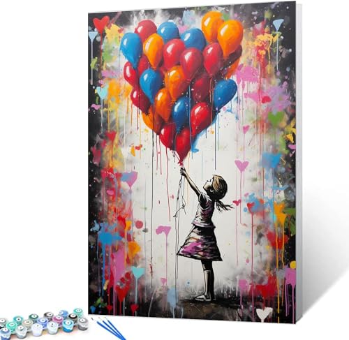 Bunter Luftballon, Malen Nach Zahlen Für Erwachsene, Digitales Diy-Ölgemälde-Set Auf Leinwand Mit Pinseln Und Acrylpigmenten, Banksy Little Girl Street-Kunstwerk Für Die Inneneinrichtung 40 * 50cm von MeQix