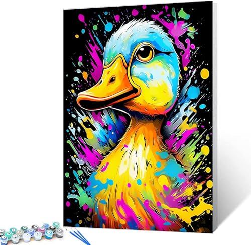 Graffiti-Ente Malen Nach Zahlen Für Erwachsene, Digitales Diy-Ölgemälde-Set Auf Leinwand Mit Pinseln Und Acrylpigmenten, Niedliches Tier-Schwarzes Buntes Bild Für Heimdekoration 40 * 50cm von MeQix