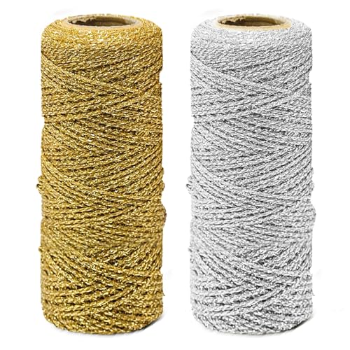 1 MM Kordel Gold und Silber, 200M Geschenkband Garn Schnur zum Basteln, Nicht Elastisch Kordelband Schnur, für Weihnachten Hochzeit Dekoration, Geschenkpapier, Handwerk von MeYuxg