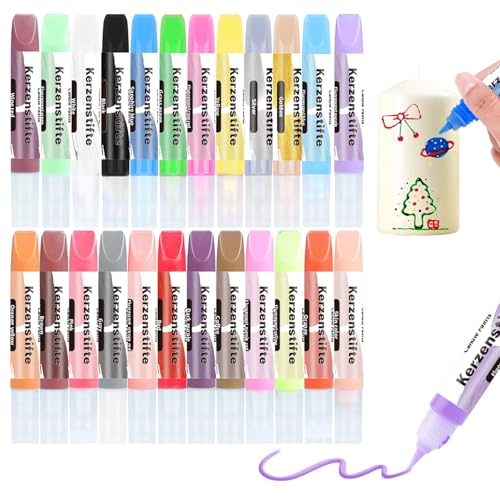 24 Stück Kerzenstifte, Wachsstifte für Kerzen, Kerzen Bemalen Set, 10 ml je Kerzenmalstifte, 24 Farben, Candle Pen, für Diy Kerzen Gestalten und Verzieren, Taufkerze Selber Machen Set von MeYuxg