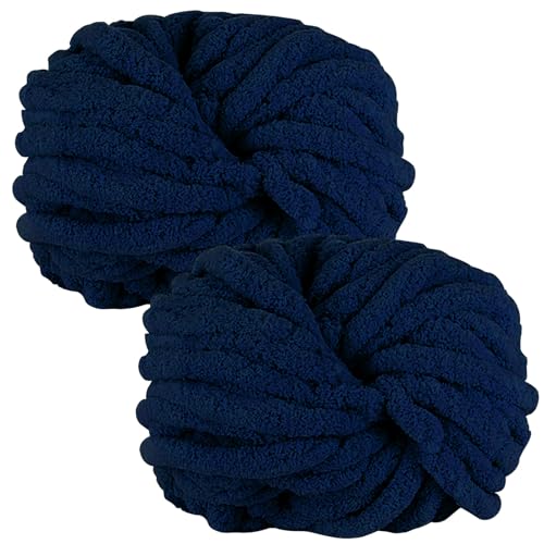 MeYuxg 2 x 250 Gramm Dicke Wolle Garn Strickgarn, Super Soft Chenille Chunky Yarn, Wolle Super Bulky für Gehäkelte Decken gestrickte Haustiernester Decken Dekokissen Armstricken Wolle - Marineblau von MeYuxg