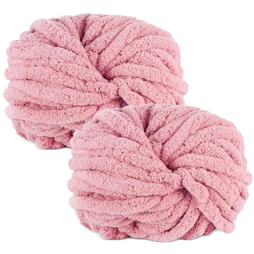 MeYuxg 2 x 250 Gramm Dicke Wolle Garn Strickgarn, Super Soft Chenille Chunky Yarn, Wolle Super Bulky für Gehäkelte Decken gestrickte Haustiernester Decken Dekokissen Armstricken Wolle - Rosa von MeYuxg