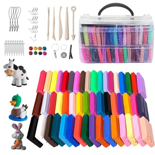 Polymer Clay, 50 Bunte Weich Ton Set, Ofengehärtete Modelliermasse, Modelliermasse mit Sculpting Tools und Schmuck Zubehör, Nicht Klebrig, Modelliermasse Lufttrocknend, Ideal DIY Polymer Clay Set von MeYuxg