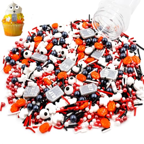 100 g Halloween Tortendeko Essbar, Zuckeraugen Essbar, Grabstein Cupcake Topper, Kürbis Dessertstreusel, Tortenaufleger Halloween, Muffin Deko Essbar Halloween, zum Dekorieren von Kuchen von Meanju