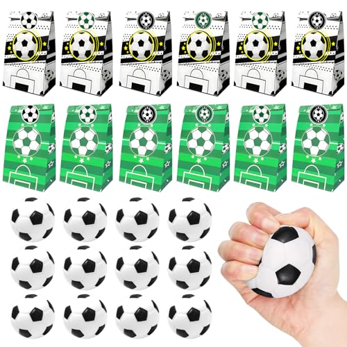 24 Stück Fußball Party Mitgebsel Kinder, Mini Fußball mit Fußball Geschenktüte, Fussball Klein, Fußball Stressbälle, Fußball Papiertüten, Fußball Geschenke Kindergeburtstag für Junge von Meanju