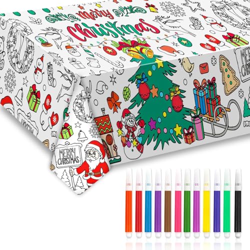 Ausmal-Tischdecke Weihnachten 183 x 76 cm,Groß Weihnachten Ausmalen Poster,Papier-Tischdecke Weihnachten,Ausmaltischdecke für Kinder,Geschenkidee Weihnachten,Mal Mich Bunt von Meanju