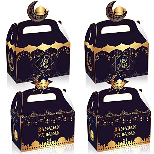 Eid Mubarak Geschenkboxen,12 Stück Eid Mubarak DIY Boxen Geschenktüten,Ramadan Eid Mubarak Favor Taschen Papiertüten mit Henkel für Muslimische Ramadan Islamic Party Dekoration von Meanju